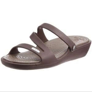Crocs Womens Size 11 Patricia Brown Sandals Wedge Open Toe
